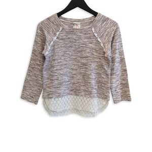 Jenna & Jessie Sweater Girls L Marled Knit Shirt Lace Trim Top Long Sleeve
